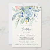 Invitation Baptême de pivoine bleue et rose (Devant)