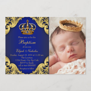 Invitation Baptême de Prince héritier d'or de bleu royal