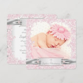 Invitation Baptême de rose rose Pretty (Devant / Derrière)