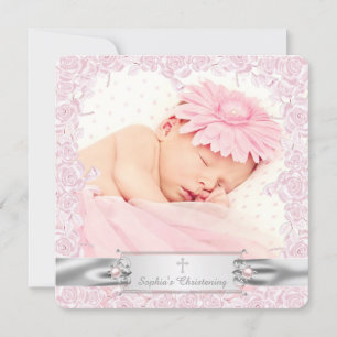 Invitation Baptême de rose rose Pretty