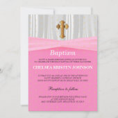Invitation Baptême de satin rose et blanc / Christening (Devant)