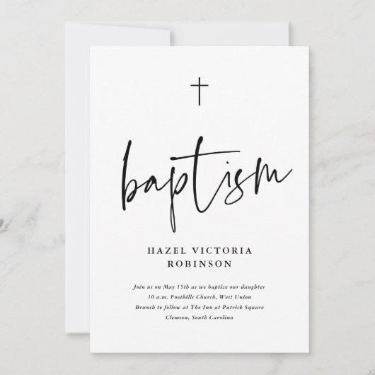 Invitation Baptême de script minimal simple (Devant)