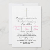 Invitation Baptême de triplés roses (Devant)