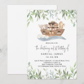 Invitation Baptême de verdure de l'arche de Noé & 1er anniver (Devant / Derrière)