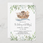 Invitation Baptême de verdure de l'arche de Noé & 1er anniver (Devant / Derrière)