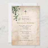 Invitation Baptême de verdure de parchemin de style antique (Devant)