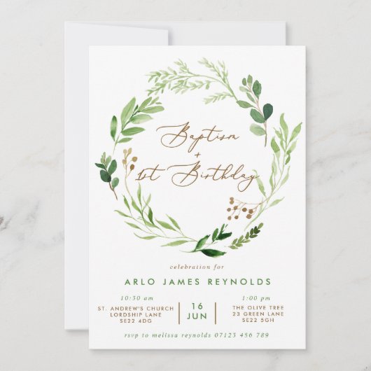 Invitation Baptême de verdure et 1er anniversaire (Devant)