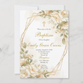 Invitation Baptême de verdure florale blanche (Devant)
