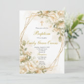Invitation Baptême de verdure florale blanche (Debout devant)