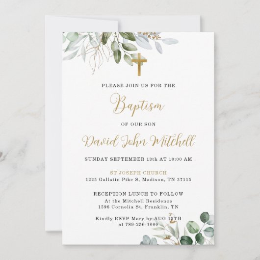 Invitation Baptême de verdure Modèle d'invitation, Vert & Or (Devant)