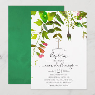 Invitation Baptême de verdure printanière à l'aquarelle