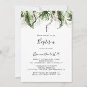 Invitation Baptême de verdure tropicale or (Devant)