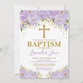 Invitation Baptême d'eau violette de la florale (Devant)