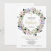 Invitation Baptême Décoration Florale Guirlande de Lavande (Devant / Derrière)