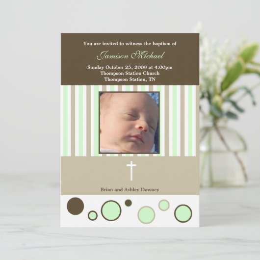 Invitation Baptême Dédication Garçon Tan Bulles Brown (Debout devant)