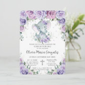 Invitation Baptême d'éléphant floral pourpre doux (Debout devant)