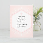 Invitation Baptême délicat rose et blanc (Debout devant)