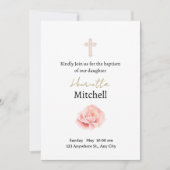 Invitation Baptême Delicate de Rose blanc et aquarelle (Devant)