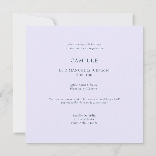 Invitation Baptême des colibris (Dos)