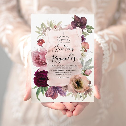 Invitation Baptême des filles | Dusty Rose et Bourgogne Rouge