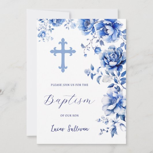Invitation Baptême des fleurs bleues (Devant)