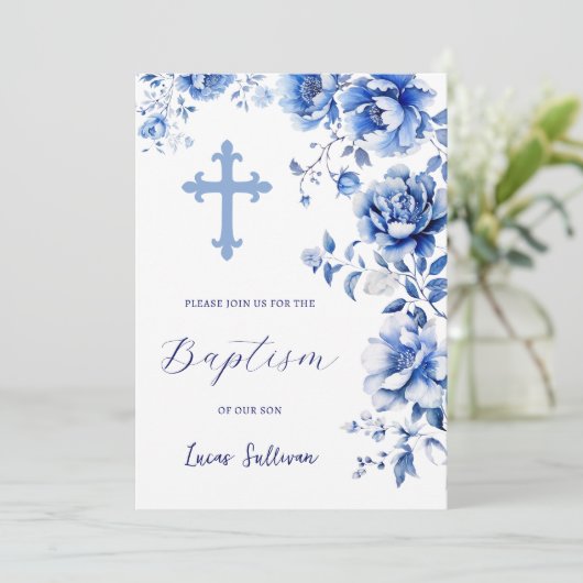 Invitation Baptême des fleurs bleues (Debout devant)