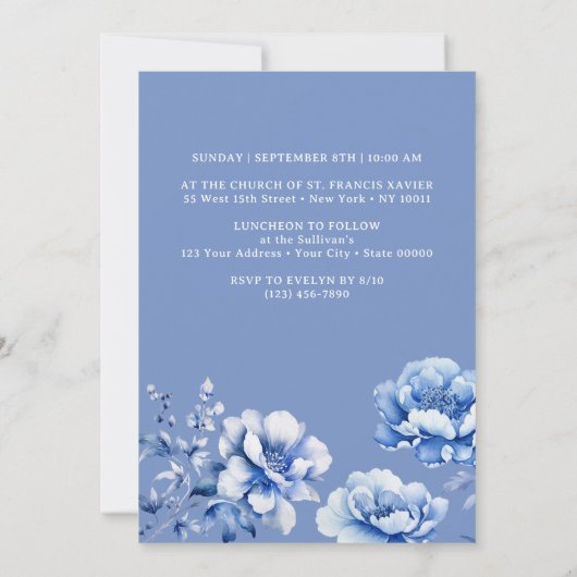 Invitation Baptême des fleurs bleues (Dos)