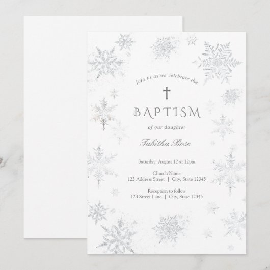 Invitation Baptême des flocons d'argent (Devant / Derrière)