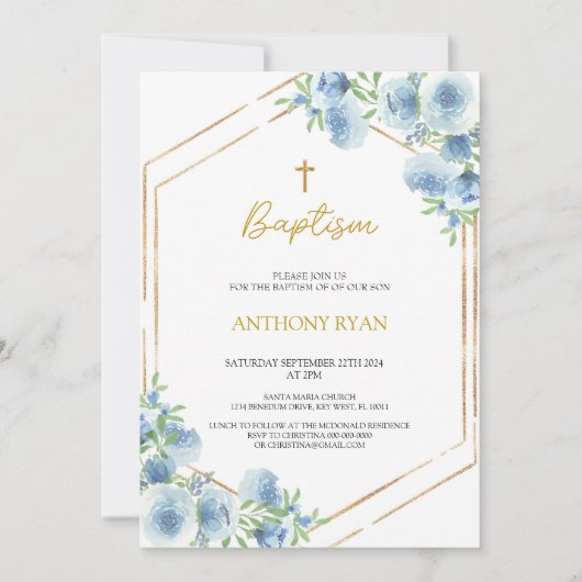 Invitation Baptême des garçons bleus (Devant)
