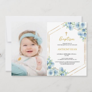 Invitation Baptême des garçons bleus