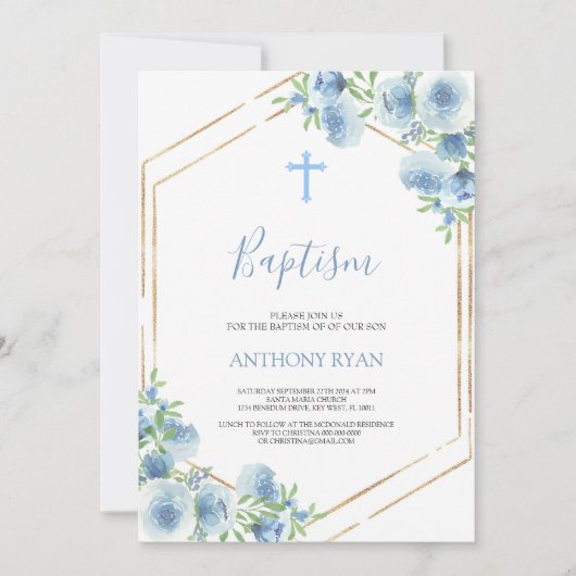 Invitation Baptême des garçons bleus (Devant)