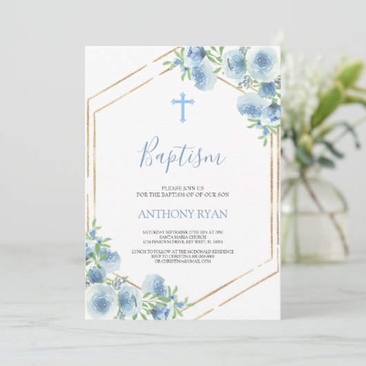 Invitation Baptême des garçons bleus (Debout devant)