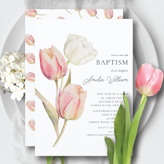 Invitation Baptême des tulipes gracieuses