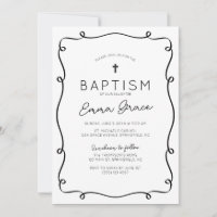 Invitation Baptême dessinée main noire et blanche