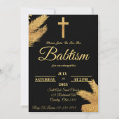 Invitation Baptême D'Herbe Pampas Or Et Noir (Devant)