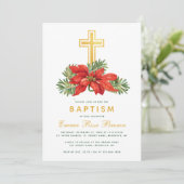 Invitation Baptême d'hiver autour de Noël Poinsettia & Pine (Debout devant)