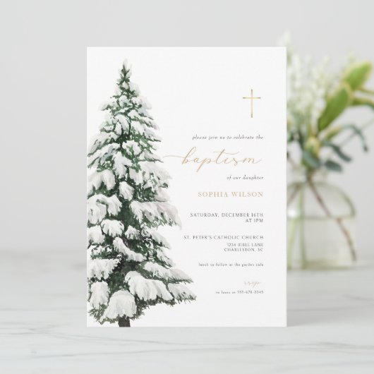Invitation Baptême d'hiver Noël (Debout devant)