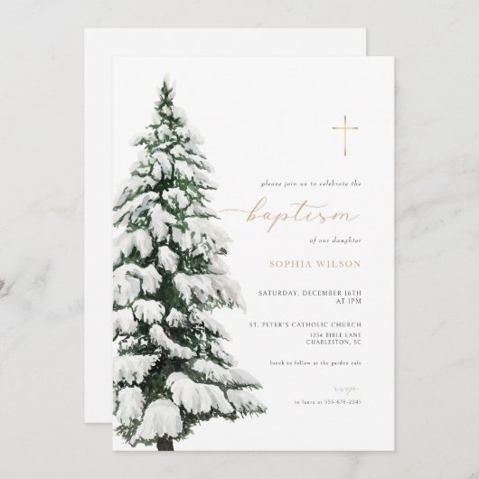 Invitation Baptême d'hiver Noël (Devant / Derrière)