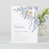 Invitation Baptême d'hortensia bleu moderne (Debout devant)