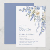 Invitation Baptême d'hortensia bleu moderne (Devant / Derrière)