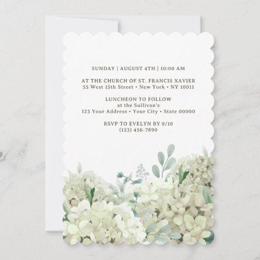 Invitation Baptême d'Hydrangée blanche (Dos)
