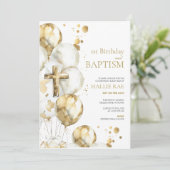 Invitation Baptême d'or & 1er anniversaire Invitation, garçon (Debout devant)