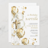 Invitation Baptême d'or & 1er anniversaire Invitation, garçon (Devant / Derrière)