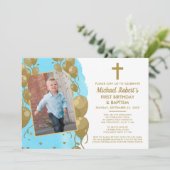 Invitation Baptême d'or bleu virtuel 1er anniversaire Texte p (Debout devant)
