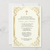Invitation Baptême d'or catholique Lys de baptême (Devant)