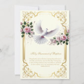 Invitation Baptême d'or catholique rose roses Christening (Dos)
