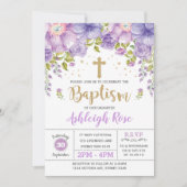 Invitation Baptême d'or de lavande de fleurs d'or (Devant)