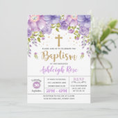 Invitation Baptême d'or de lavande de fleurs d'or (Debout devant)