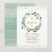 Invitation Baptême d'or et de verdure (Devant / Derrière)