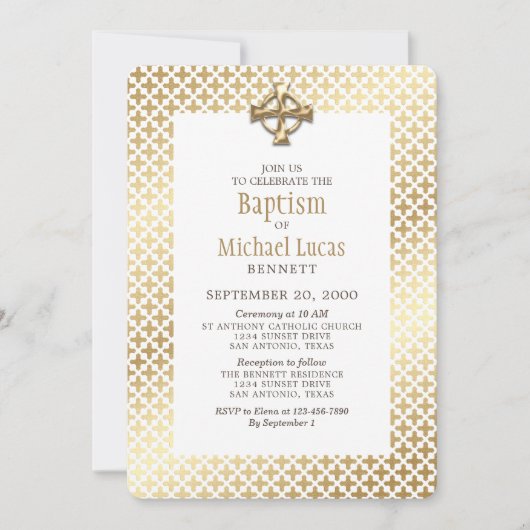 Invitation Baptême d'or moderne (Devant)